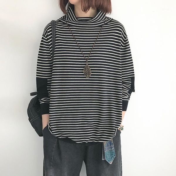 

women sweater knit turtleneck loose big size 2020 autumn spring stripe long sleeve pullover knit fashion women coat1, White;black