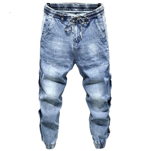 

men jeans 2021 light blue streetwear men fashion side casual harem denim stretch jogger pants jean men's trousers plus size 42