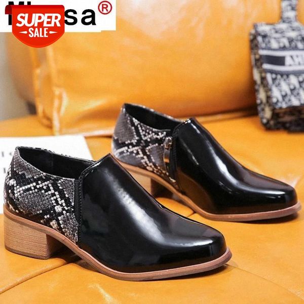 

2021 new spring snake print square-heeled women heeled shoes fashion pointed toe retro zipper women suede platform heeled shoes #qr26, Black