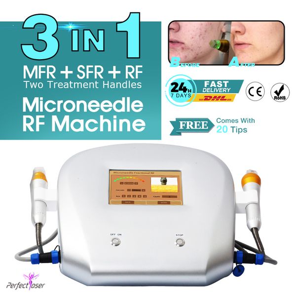 RF Cicatrici da acne Smagliature Rimozione Frazionaria Microneedle penna placcatura in oro Microneedling radiofrequenza bellezza Macchina 2 maniglie