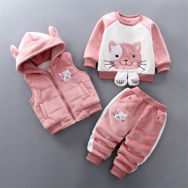

kid girl boy winter clothing sets 2019 fashion 3pcs toddler girls baby suit for boys coat t shirt + pants 1 - 4 y c1016, White