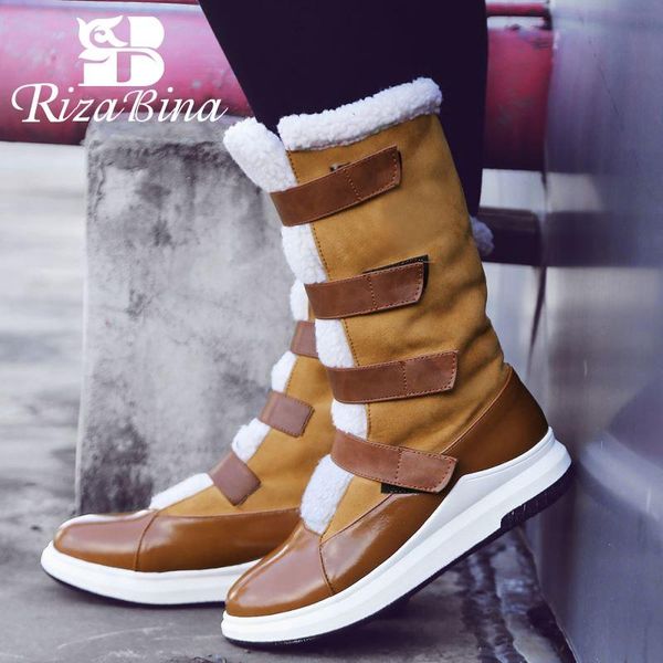 

rizabina winter warm fur women mid calf boots round toe flats leisure shoes outdoor snow boots women footwear size 33-43, Black