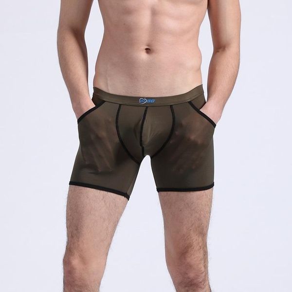 

new men's panties translucent soft male one piece bag viscose long boxer pouch men's underwear1, Black;brown