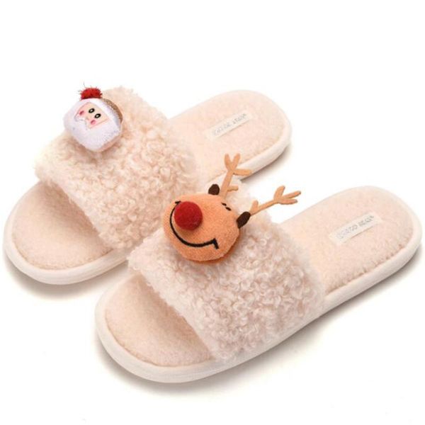 

slippers 2021 winter women's warm cute elk reindeer christmas slip on female house shoes ladies comfort plush xx596, Black