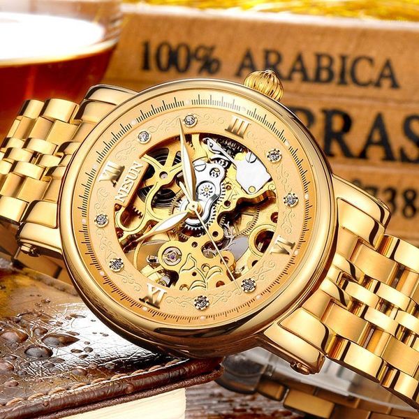 

nesun men luxury brand automatic self-wind mechanical wristwatches waterproof hollow sports watches male relogio masculino1, Slivery;brown