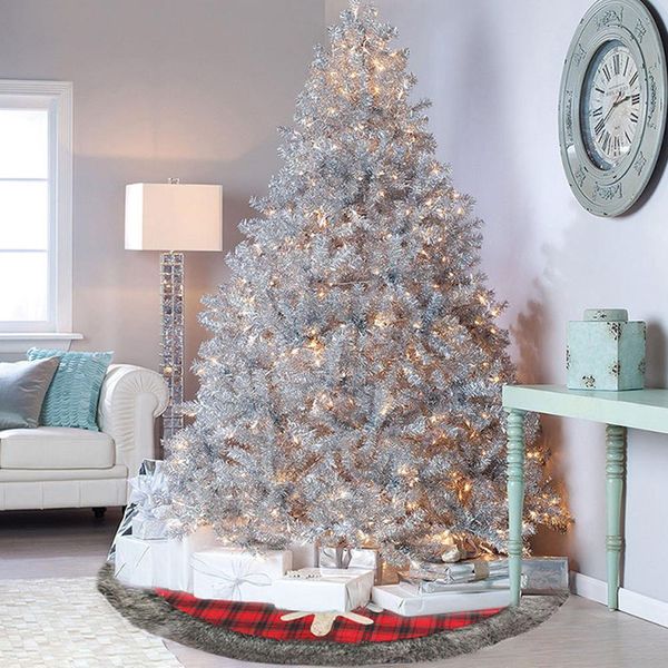 

round red black plaid cloth xmas tree skirt cover floor carpet christmas decor xmas festival feeling bbylem wrhome