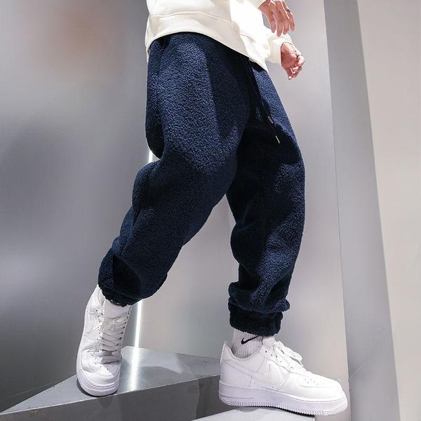 

fleece men sweatpants winter thicken warm casual sports pants streetwear fashion jogging pants men joggers trousers 2020 new, Black