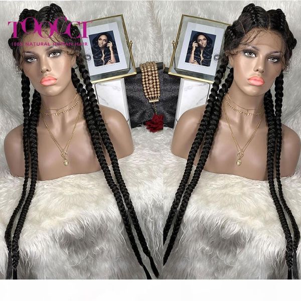 

toocci hair african american box black braid hair wig synthetic wig long box braided twist lace wigs for black women, Black;brown