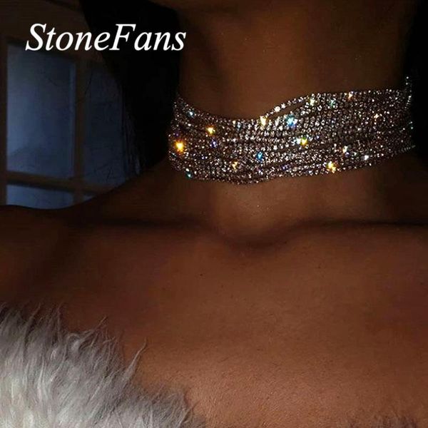 

stonefans заявление многослойные rhinestone ожерелье choker для женщин высокого качества кристалл bling ожерелье ювелирных аксессуаров подар, Golden;silver