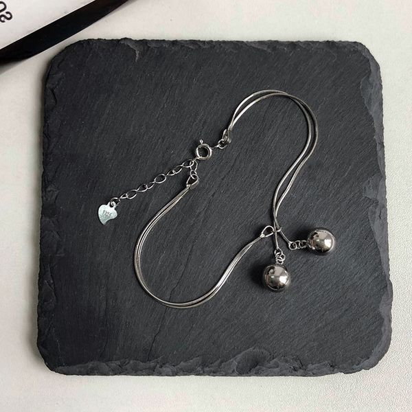 

d3gm4 net silver simple s925 braceletjapan and south bracelet bell bell bellkorea sterling and versatileflexible double-layer yongcheng red, Golden;silver