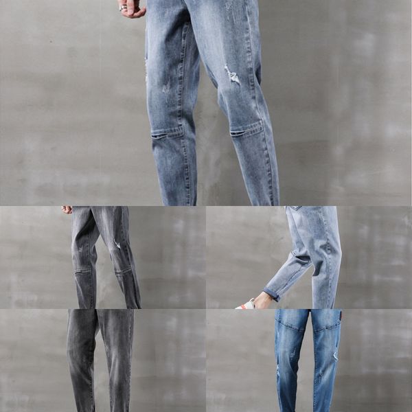 

мужские джинсы светлые летние джинсы и jeanstrousers и jeansslim корейский стильные прямые свободные универсален ноги щиколоток штаны к югу, Blue