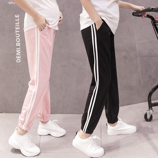 

spring summer fashion maternity jogger pants elastic waist belly pants clothes for pregnant women thin pregnancy trousers, White