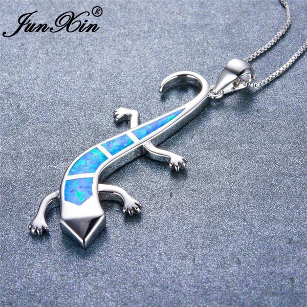 

pendant necklaces junxin silver color animal choker blue/white/orange fire opal cute lizard for women men gifts