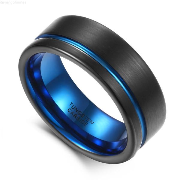 

8mm tungsten carbide thin somen blue line brushed wedding band male engagement ring men jewelry usa dropshipping c1005, Silver