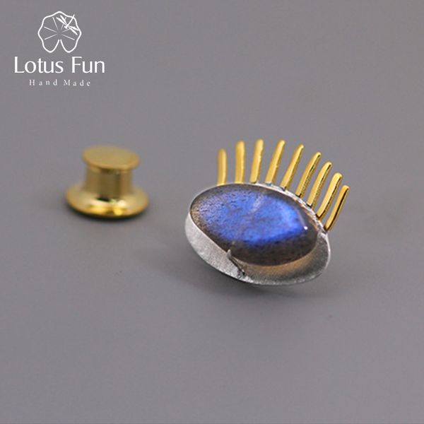 

lotus fun real 925 sterling silver natural labradorite creative fine jewelry interesting golden eyelashes brooches for women 201009, Gray