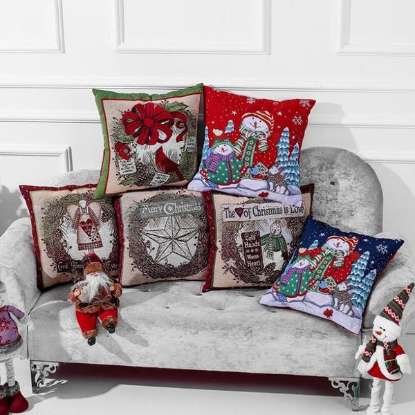 

pillow case christmas home decoration xmas decor santa cotton linen sofa car throw cushion cover