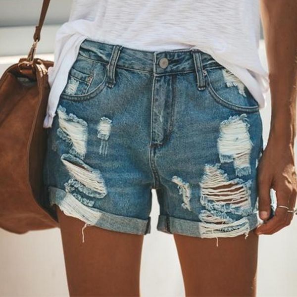 

high waist denim short jeans women summer hole ripped shorts jeans female casual tassel bottom jy4, White;black