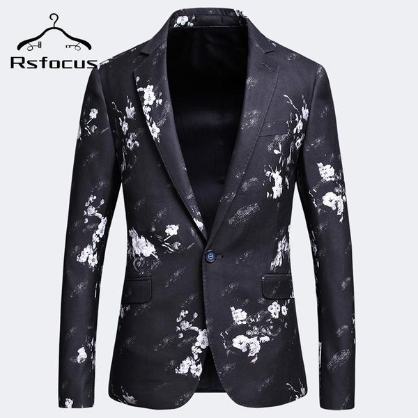

rsfocus floral print blazer men 2020 stylish stage party prom blazer for men 5xl slim fit mens blazers casual dropshipping xz0141, White;black