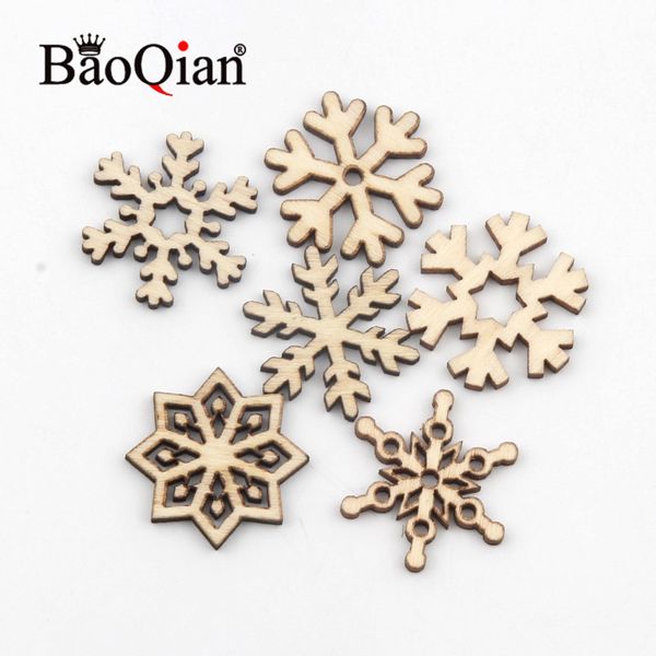 

natural scrapbook snowflake pattern 20pcs 22mm home christmas decoration stickers diy wooden crafts accessories