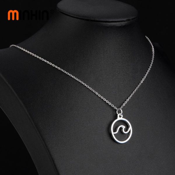 

pendant necklaces minhin fashion wave necklace for women nautical jewelry travel vacation daily accessories charm collar christmas gift, Silver