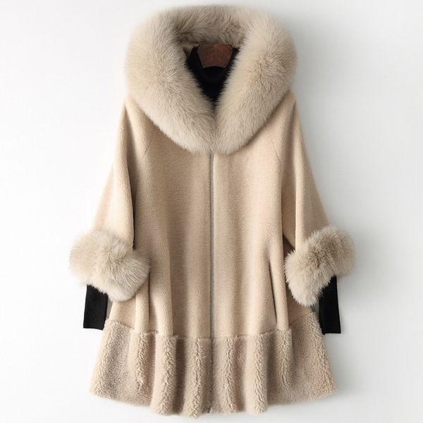 

new fashion coat fox wool collar wool coat warm jacket, Black