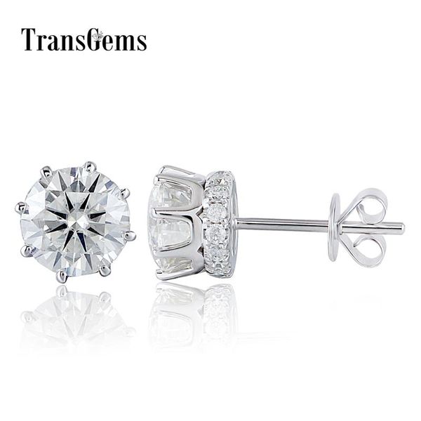 

transgems solid 14k 585 white gold 2ctw 6.5mm gh color clear moissanite stud earring with accents push back for women, Golden;silver