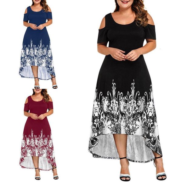 

designer party summer plus size dress women 5xl short sleeve floral black friday 2021 deals, White