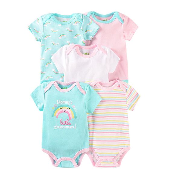 

5 pieces/lot newborn baby rompers overall cotton summer roupas de bebe rainbow printing baby boy clothes infant girl jumpsuit y1221, Blue