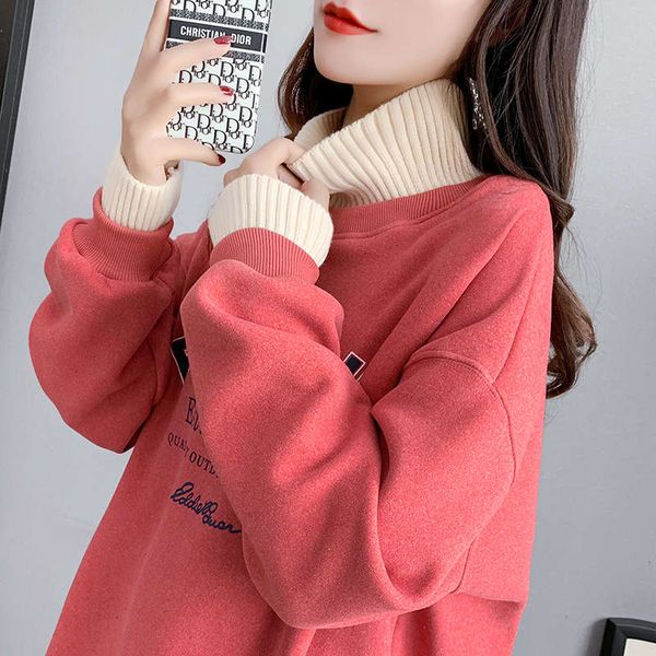 

2sf4bmedium long high neck sweater women's plush, lazy loose korean foreign style autumn and winter 2020 new versatile, Black