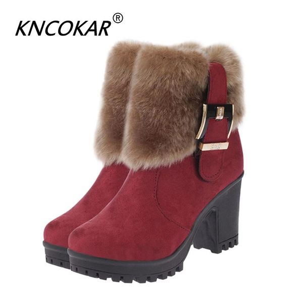 

kncokar snow boots short tube флип короткие сапоги женщины 2020 новая зимняя женская обувь высокий каблук толстые с velvet bare z0078, Black