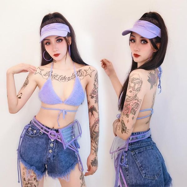 

jazz dance costume women pole dance performance clothing purple stage bikini nightclub dj gogo dancers rave clothes dc49151, Black;red