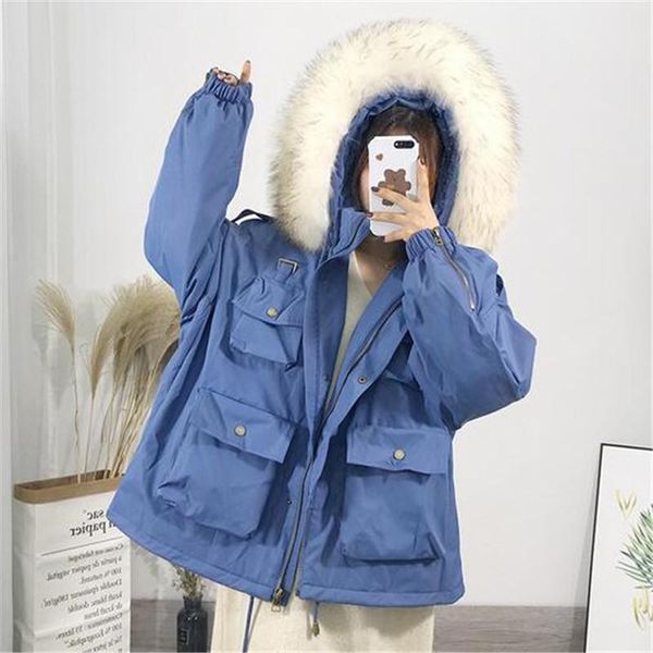 

2020 female thicken warm winter down coat women large real natural fur 90% white duck down parka hooded winter jacket, Black