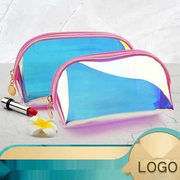 

qkmaa tpu pink pltez color semicircle laser cosmetic magic korean bag cosmetic style cute magic style transparent bag girl