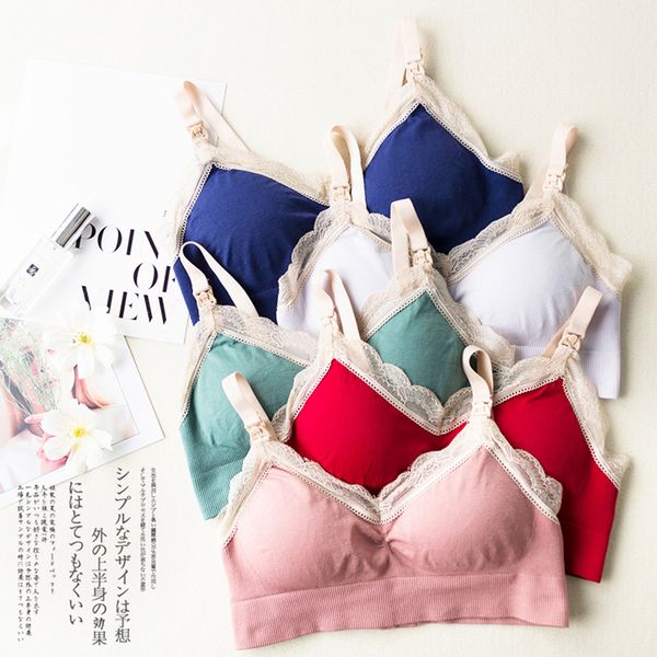 

maternity seamless clip down nursing bra clothes breastfeeding bra breast feeding bras for pregnant women wire underwear lj200917, White