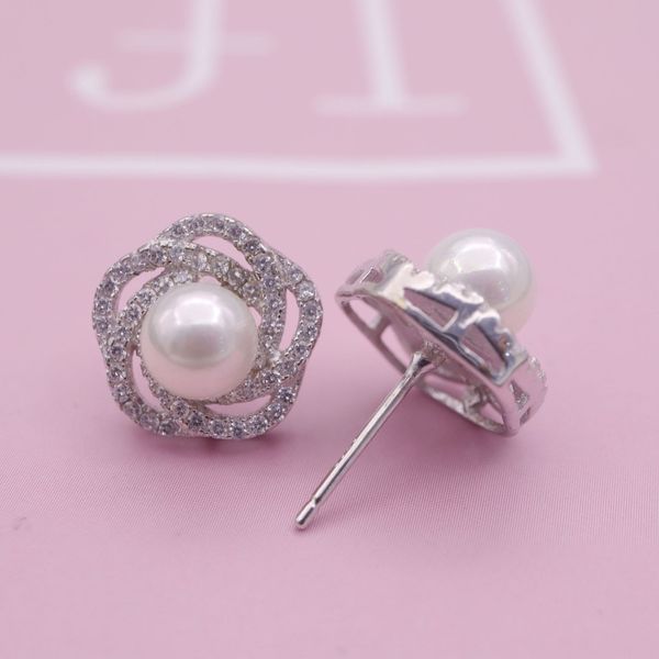 

hengsheng s925 silver cross-border one product dropshipping flower-shaped korean style fashion simple pearl zircon ear studs womens earrings, Golden