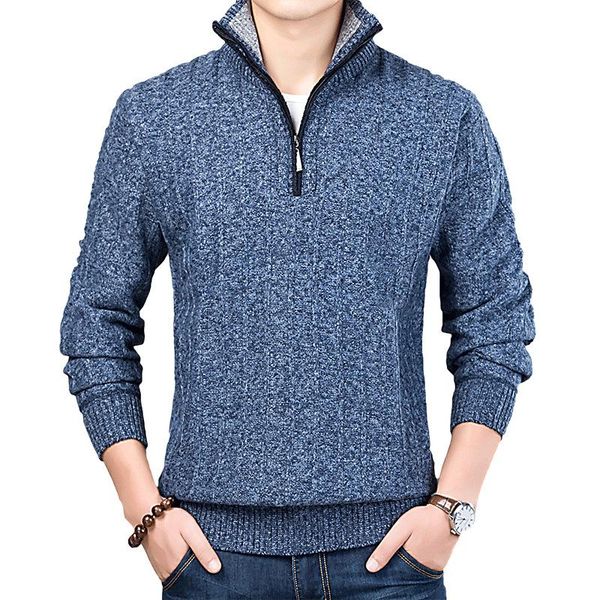 

men's sweaters winter sweater casual pullover mens warm man slim stand collar knitted pullovers male coats half zip, White;black