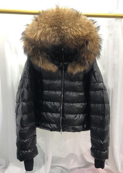 

2021 new inverno jaqueta feminina grande real pele de guaxinim capuz 90% pato branco para casacos engrossar quente parkas 2z3j, Black