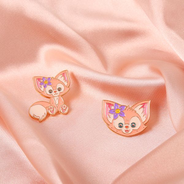 

korea cute pink fox alloy brooch pin girls backpack clothes animal badges ornaments accessories flowers fox sitting head paint lapel pins, Gray
