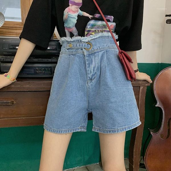 

women summer blue loose denim shorts high waist wide leg short jeans women casual 2021 fashion shorts for woman streetwear wh971, White;black