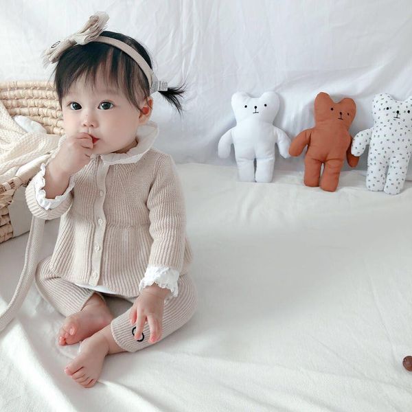 

3pieces/suits autumn baby girls long-sleeved knit sweater with shirt and trousers set cute children's outfits, White