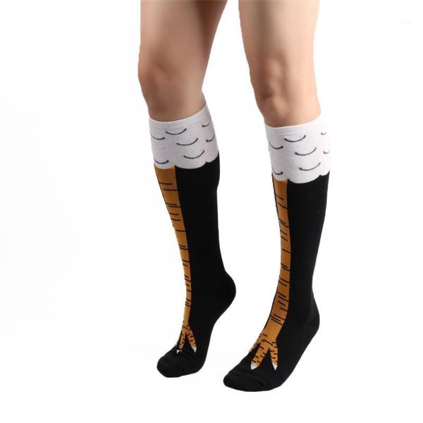

medias 1 pairs keep warm cotton tube-shaped socks comfortable floor socks fashion chicken feet funny printed warm1, Black;white