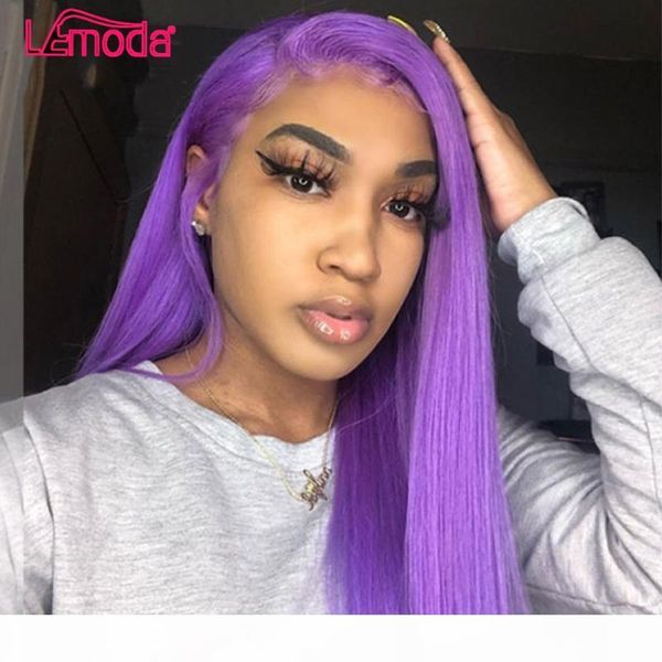

purple colored human hair wigs hd transparent lace frontal wig remy brazilian preplucked 13x1 straight lace front wig for women, Black;brown