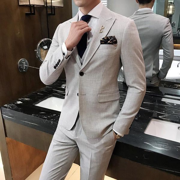 

men's suits & blazers formal wear wedding dress men elastic slim blazer jackets+pants+vest light blue casual1, White;black