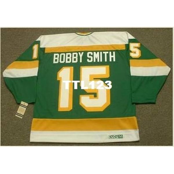 

421 #15 bobby smith minnesota north stars 1981 ccm vintage home hockey jersey or custom any name or number retro jersey, Black