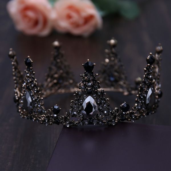 

european baroque 18-year-old girl black bride headdress wedding dress red crown, Silver