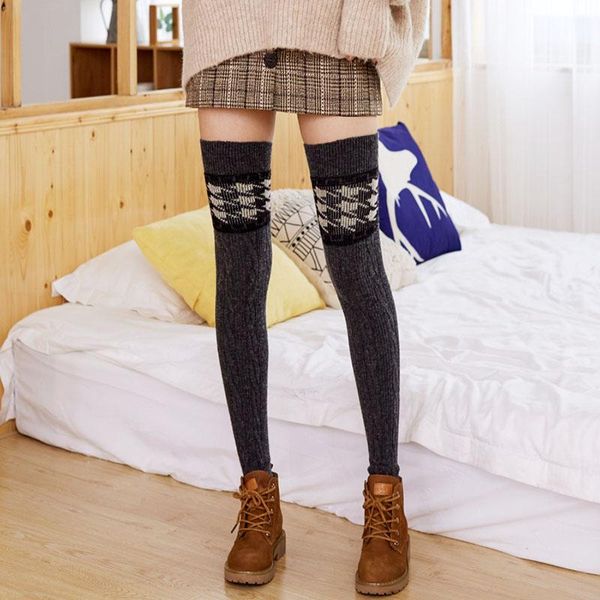 

socks & hosiery women autumn winter over knee leggings casual knitted wool legwarmers girls fashion warm piled leg been warmers lwb013, Black;white