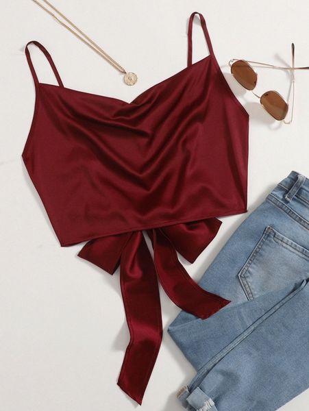 

tie back crop cami satin m9hy#, White
