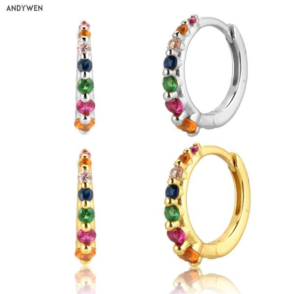 

andywen 925 sterling silver 8.9mm huggies 2020 middle hoops loops circle 2020 rock punk luxury jewelry for women european, Golden;silver