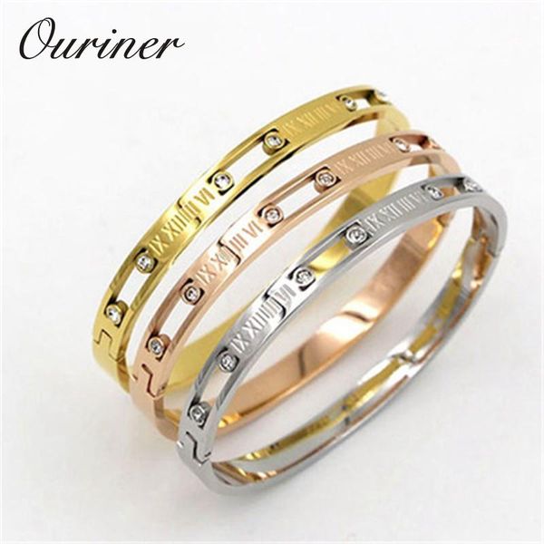 

полые римские цифры письмо тонкие браслеты из нержавеющей стали браслеты дорогих кристаллы браслеты женщины любовь манжета браслеты k0055 yx, Black