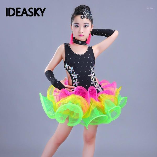 

latin dance wear for girls latin salsa dress ballroom tango dresses kids spandex children 2018 rumba costumes set skirt cha cha1, Black;red
